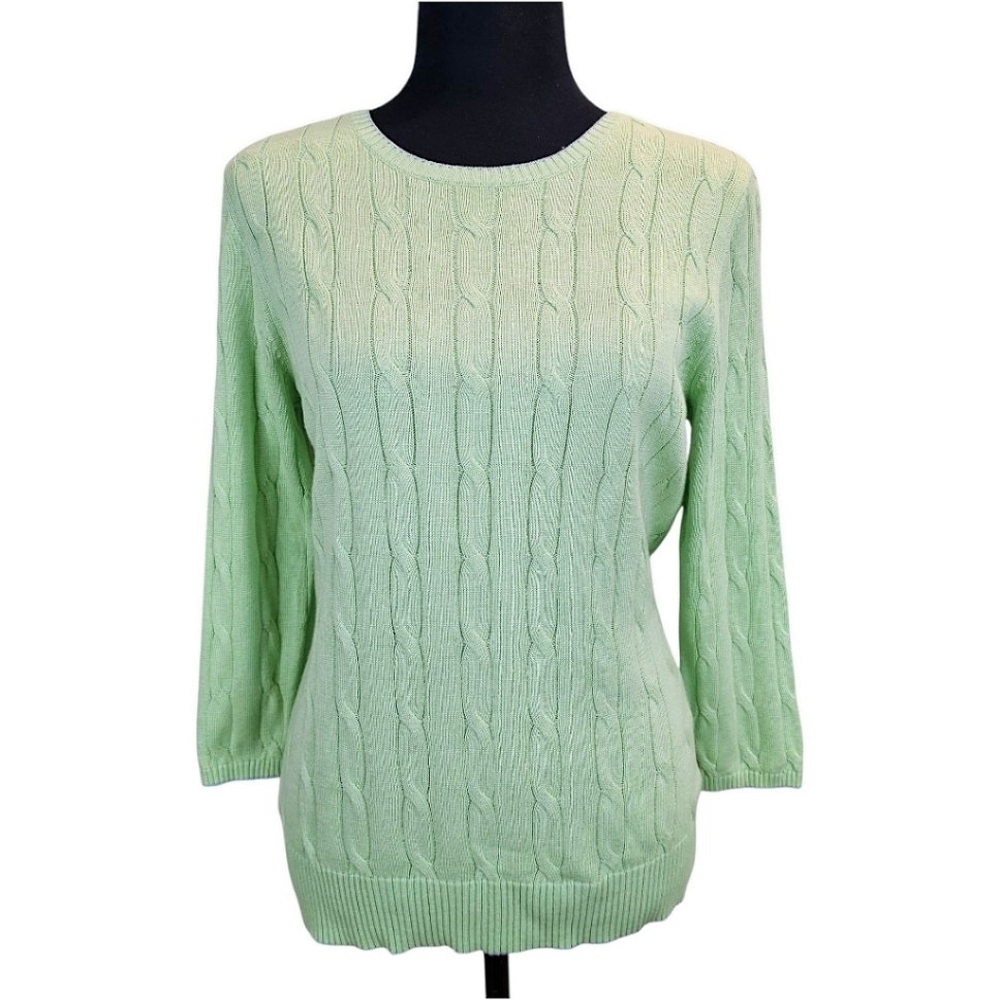 Peter Millar Womens Silk & Cashmere Blend Cable Knit Sweater Small Mint Green